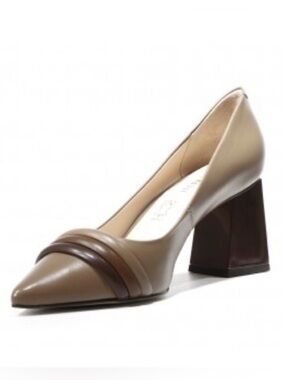 CAPELLI ROSSI Jana Neutral Tan Leather Block Heel Pointy Toe Shoe Pump Sz EU 36